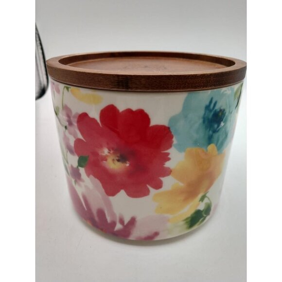 Pioneer Woman Floral Ceramic Canister With Wooden Lid - Picture 1 of 5